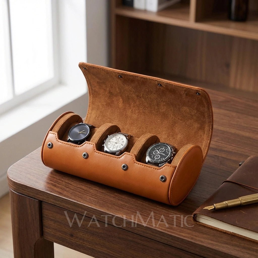 WatchMatic Nesto Triple Watch Roll Nesto3 Slot Brown - WatchMatic