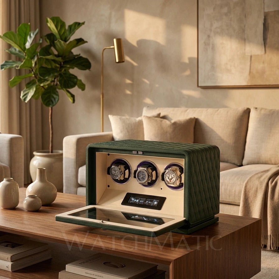 WATCHMATIC Vento Luxury Triple Watch Winder 14:94Green 3 Slots - WatchMatic